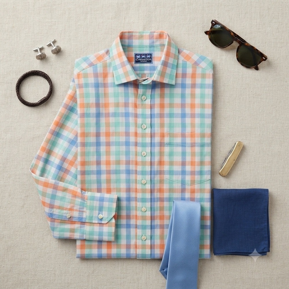 Charleston Threads Button Down Mens XXL Multi Color Gingham Plaid Preppy Coastal